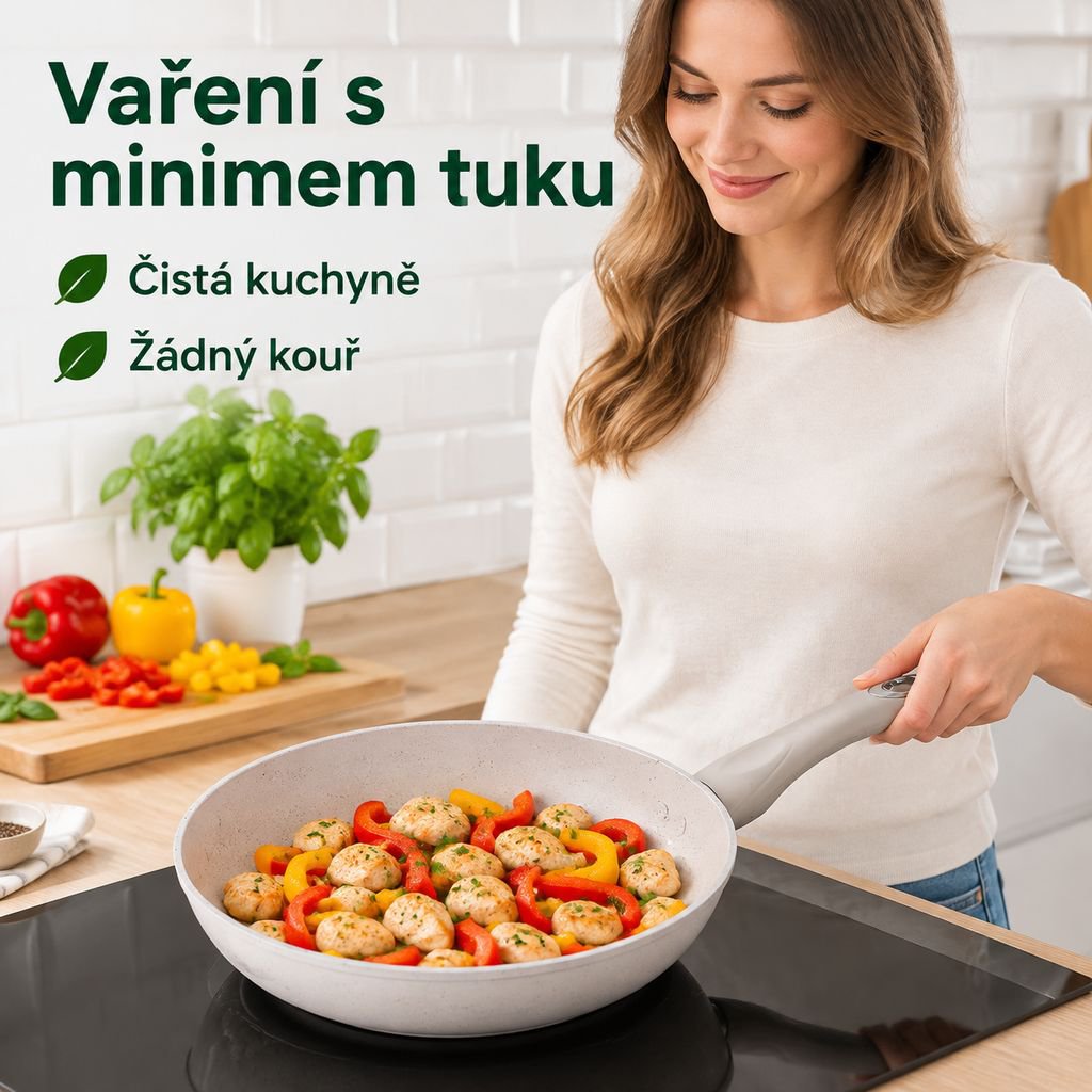 Nepřilnavá kameninová pánev na steaky a palačinky, zesílená pro indukci a plyn