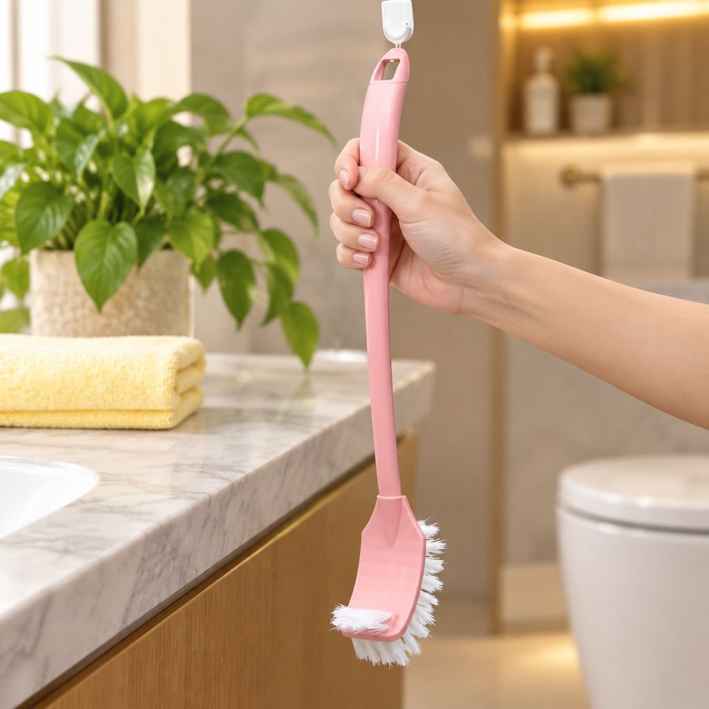 Detalle del diseño de doble cara del cepillo de baño