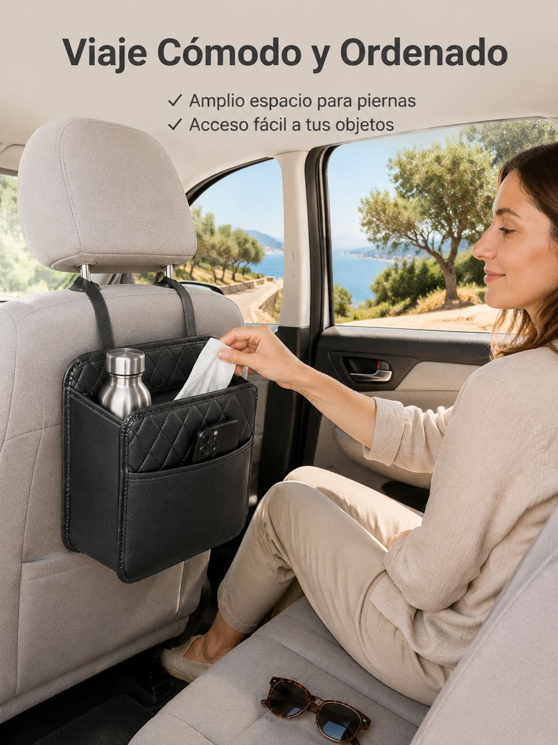 Organizador multifuncional para asiento trasero de coche
