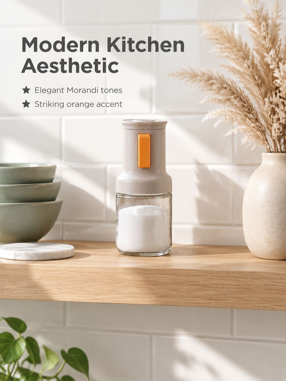 Modern kitchen seasoning dispenser jar for organized countertop storage