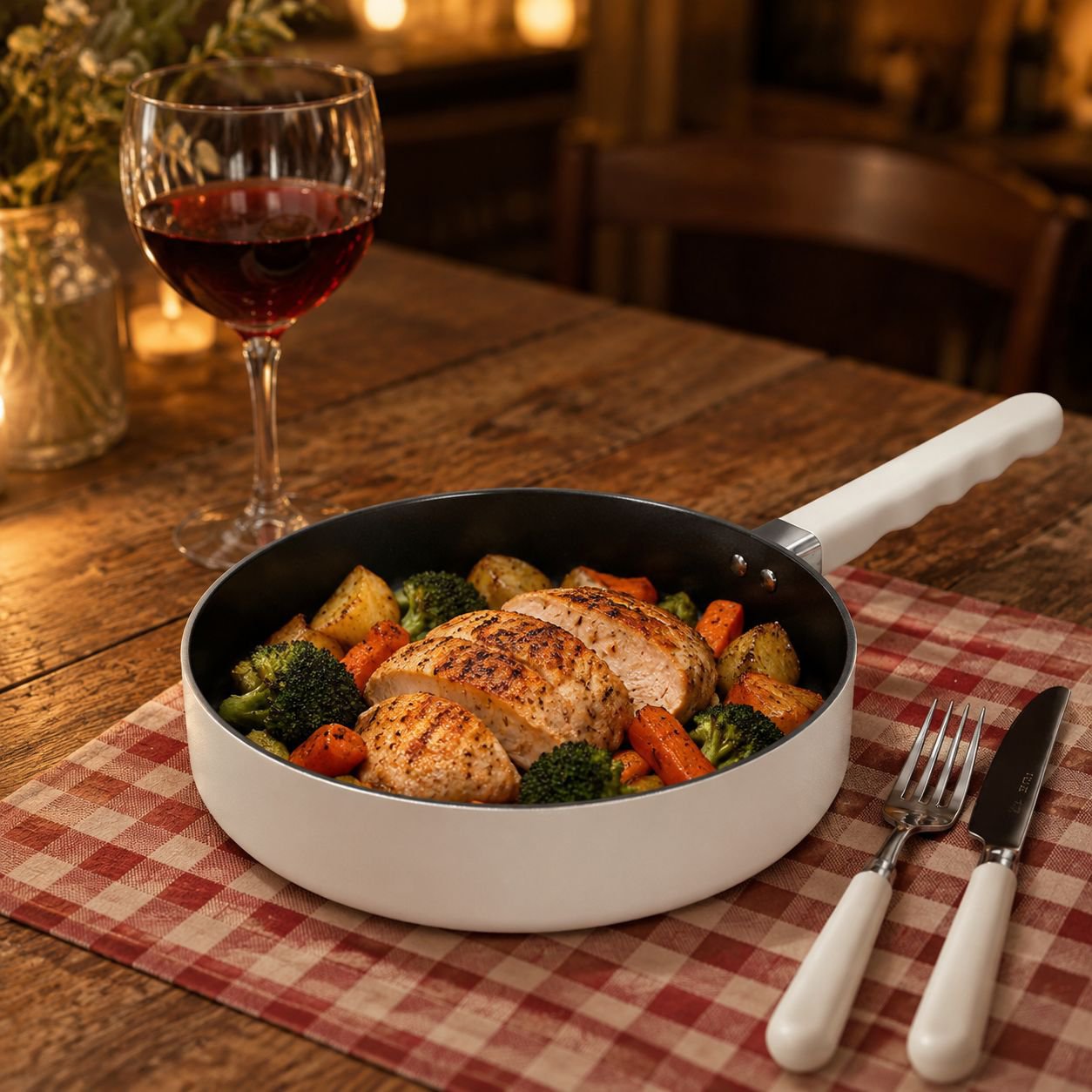Premium fluoride coated pan for home chefs