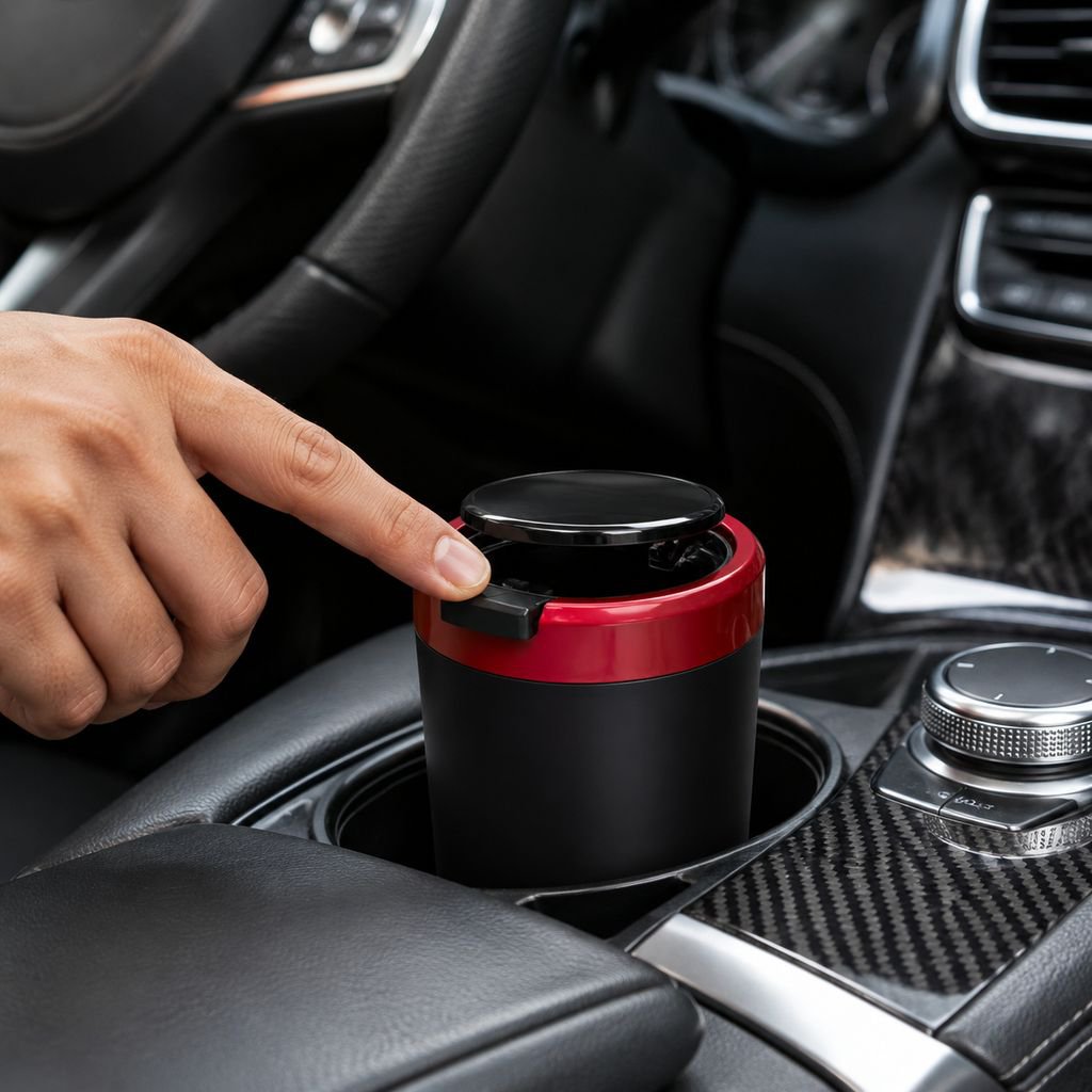 Car Ashtray with Light, Convenient One-Button Opening, Creative Personalized Car Accessory
