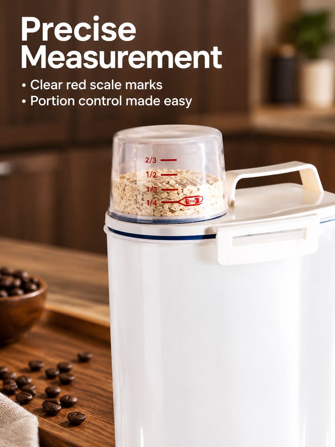 Large capacity food storage container for cereal grains snacks and dry foods
