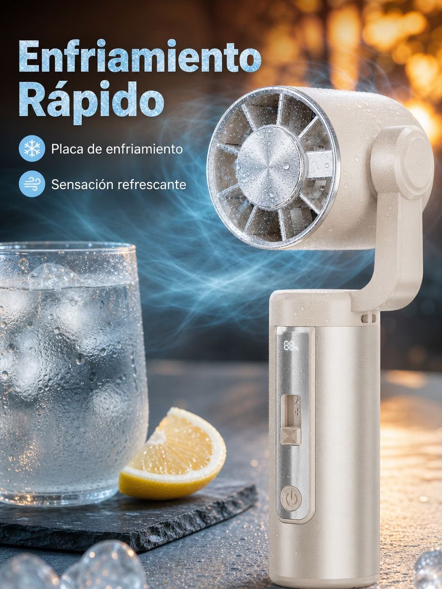 Ventilador portátil de mano, potente aire frío, enfriamiento instantáneo
