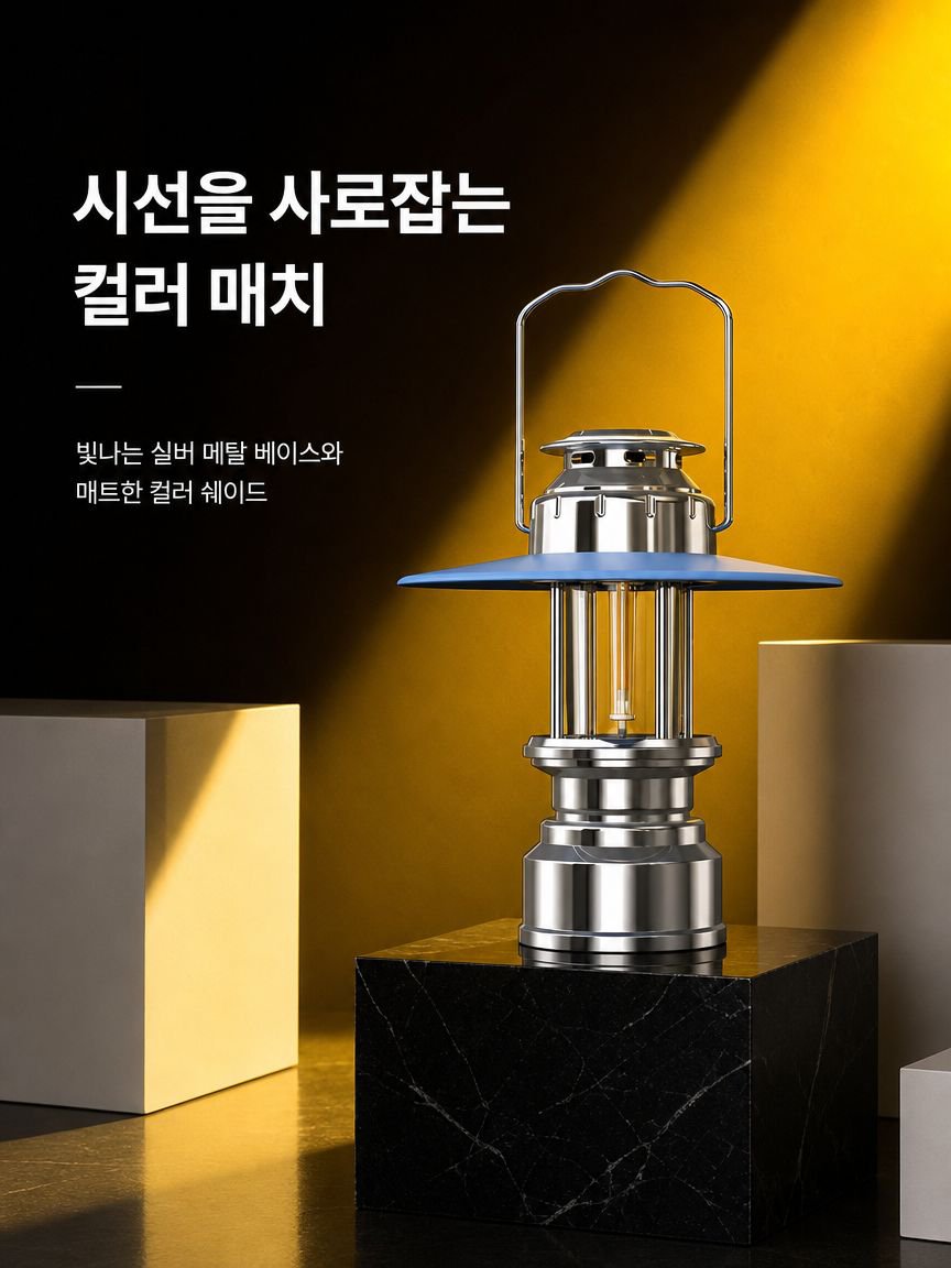 야외 캠핑장에서 사용 중인 무드 조명