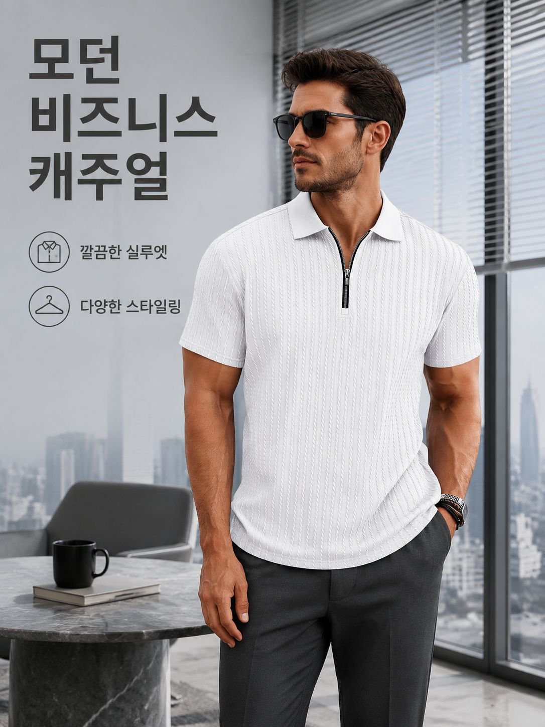 출근용 지퍼 카라 반팔 셔츠