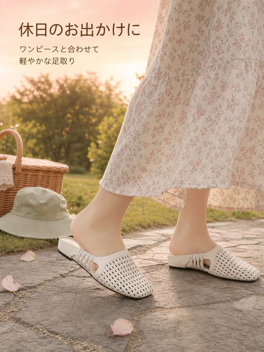 おしゃれな編みメッシュレディースサンダルの素材感アップ