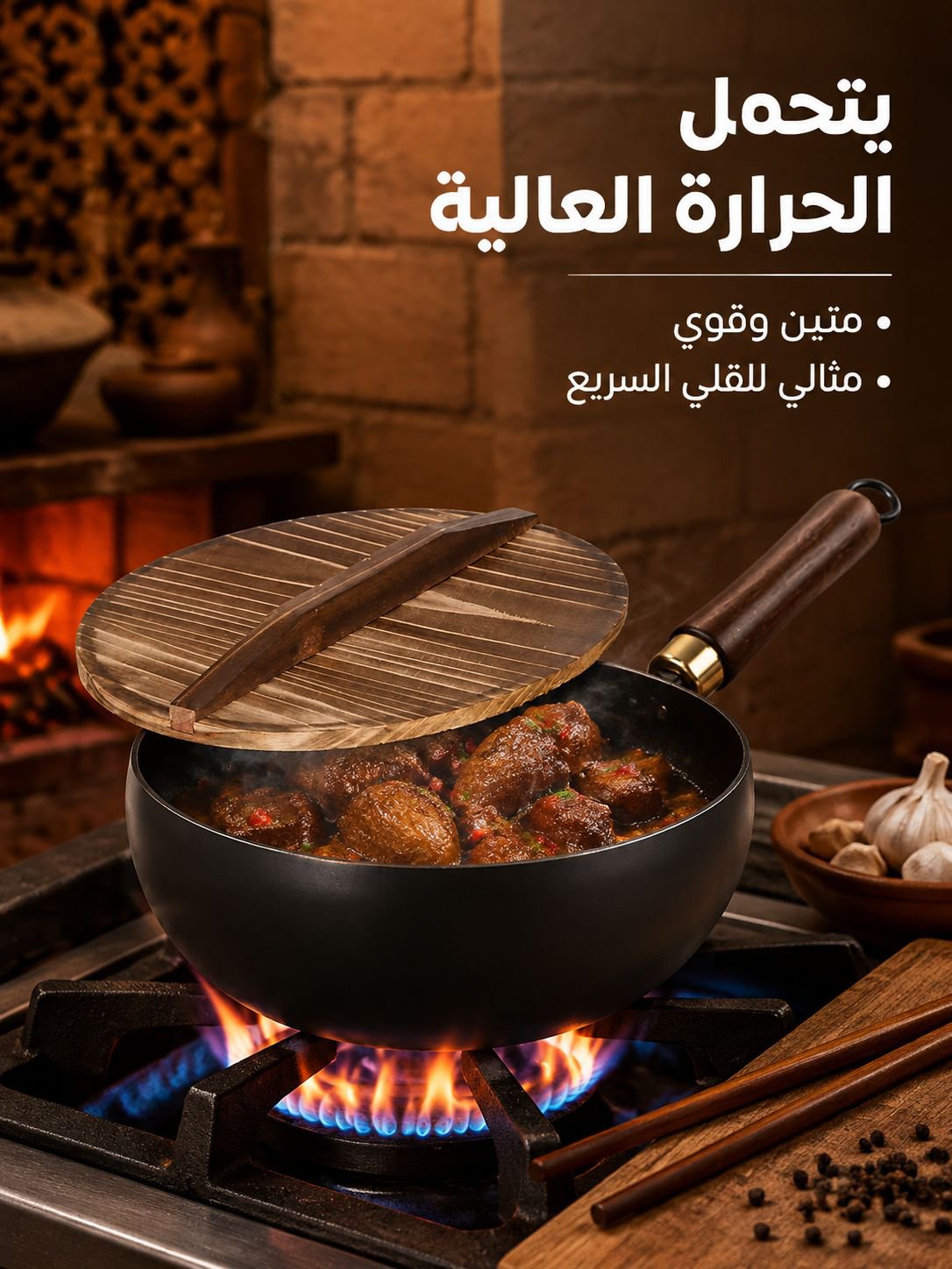مقلاة عميقة صحية مانعة للالتصاق بدون الطلاء (حديد نقي، توفير عنصر الحديد للجسم )