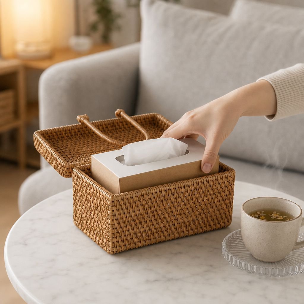 Nordic Style Rattan Tissue Holder Creative Square Paper Towel Box
