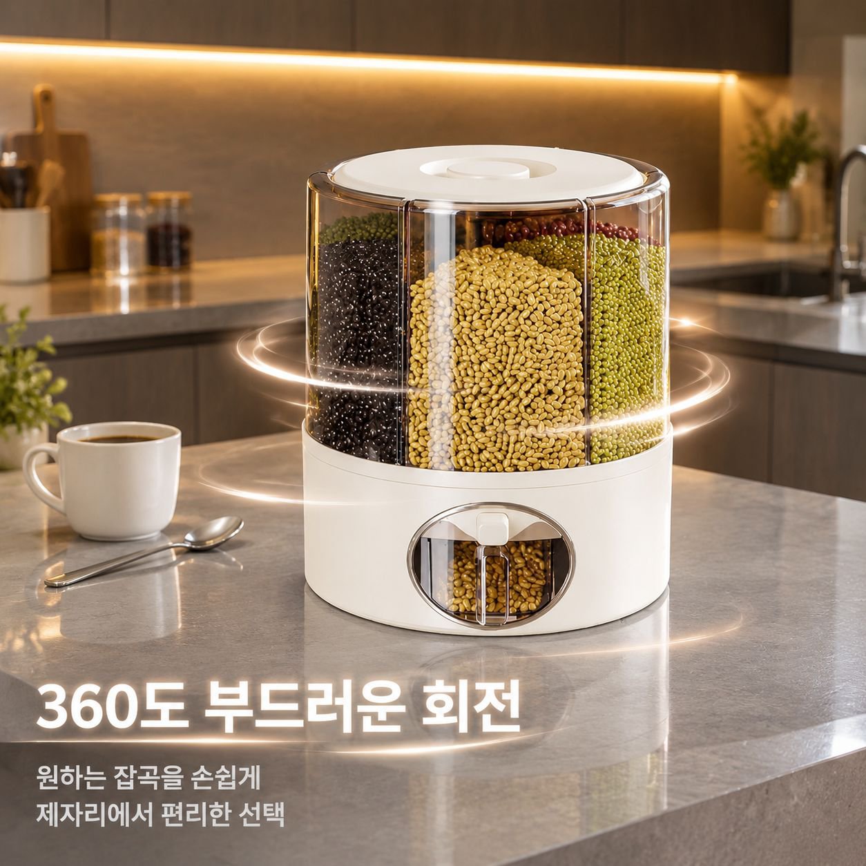 회전식 칸막이 쌀 디스펜서 (해충 및 습기 차단)