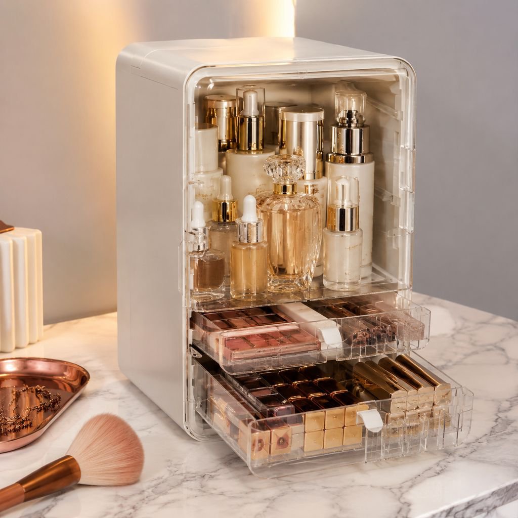 Luxury Foldable Makeup Organizer Large Capacity Dustproof Storage Box