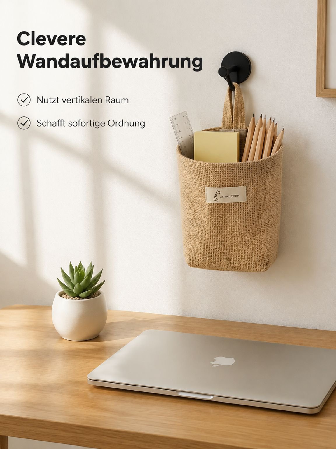 Gelber Wandaufbewahrungsbeutel aus Baumwolle und Leinen zum Aufhängen hinter der Tür