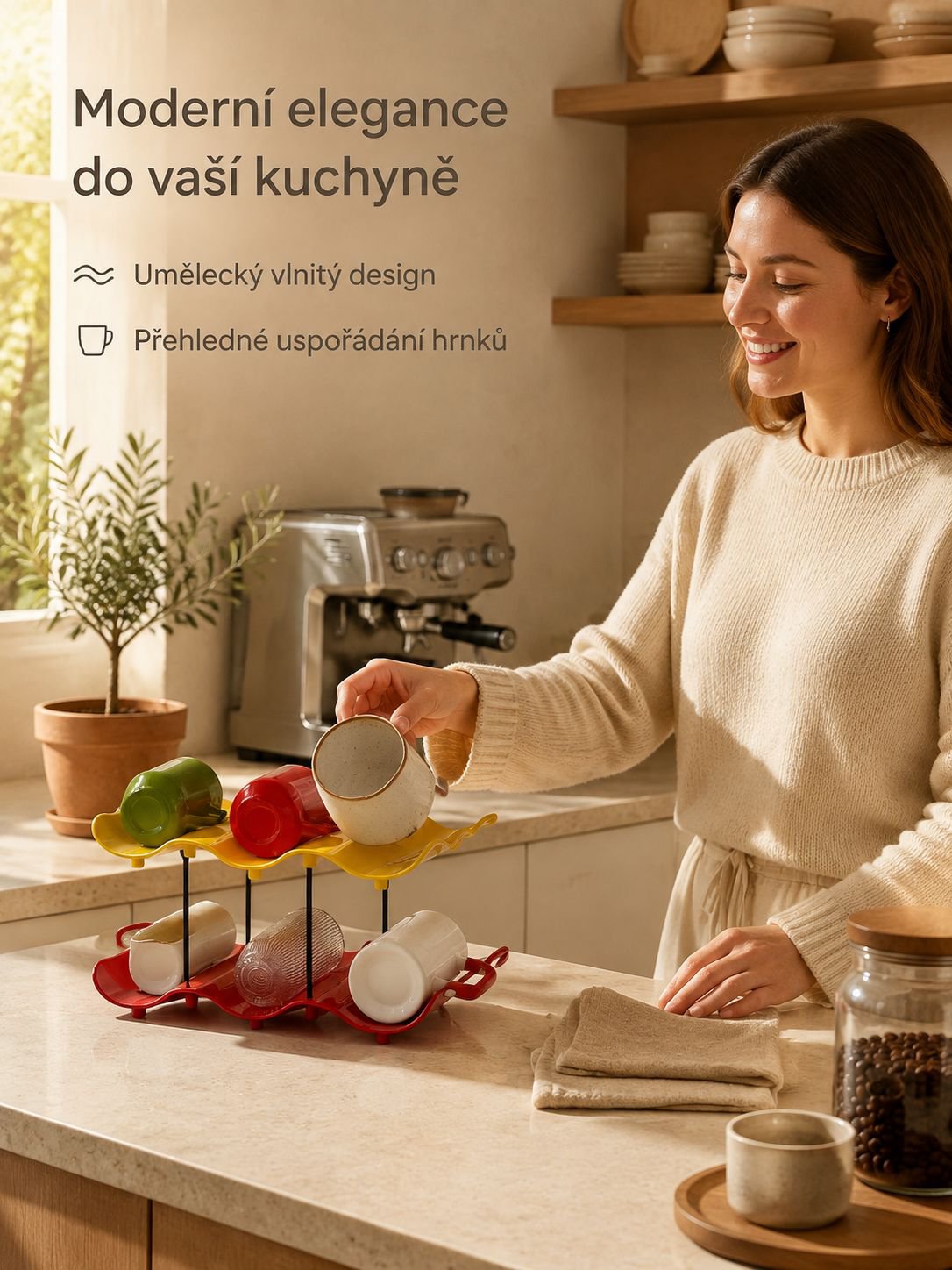 Vlnitý stojan na ukládání hrnků