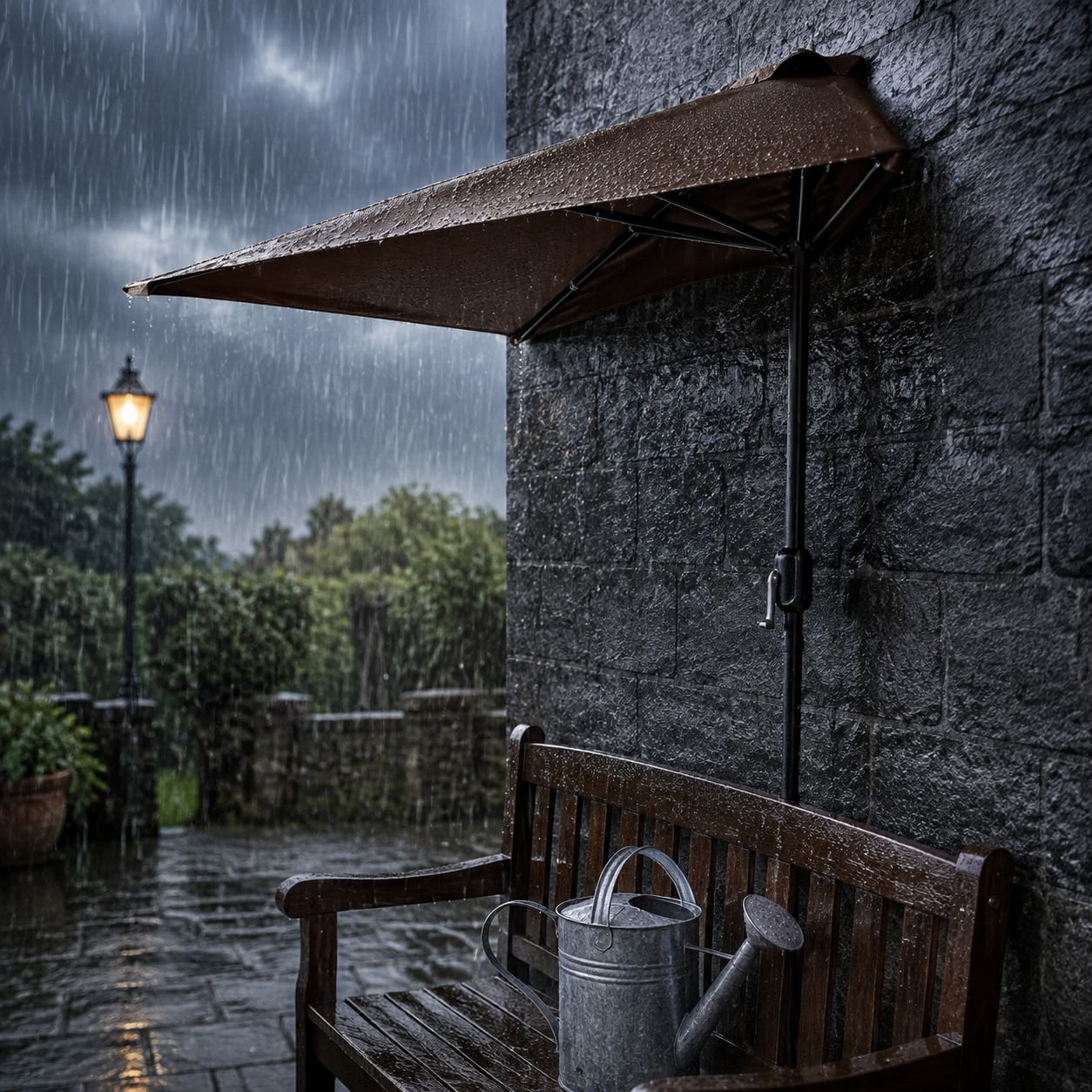 Weather-resistant outdoor parasol for commercial use