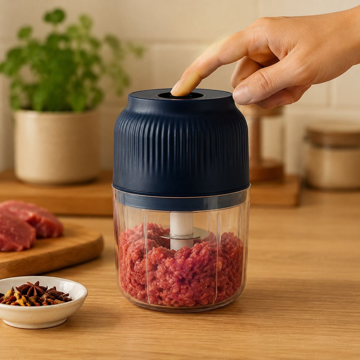 Household Wireless Mini Electric Meat Grinder and Garlic Crusher