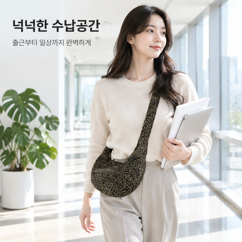 레오파드 만두백 대용량 한국 스타일 패션 캐주얼 출퇴근 활용 숄더 크로스백