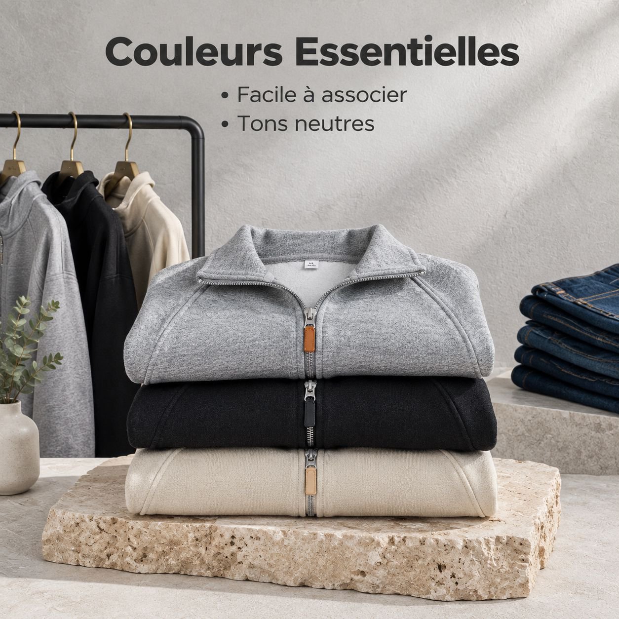 Blouson décontracté à col montant doublé pour homme automne