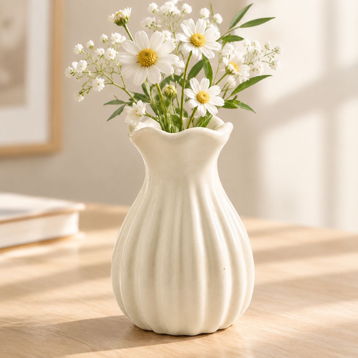 Mini ceramic vase with artificial flowers for home decoration