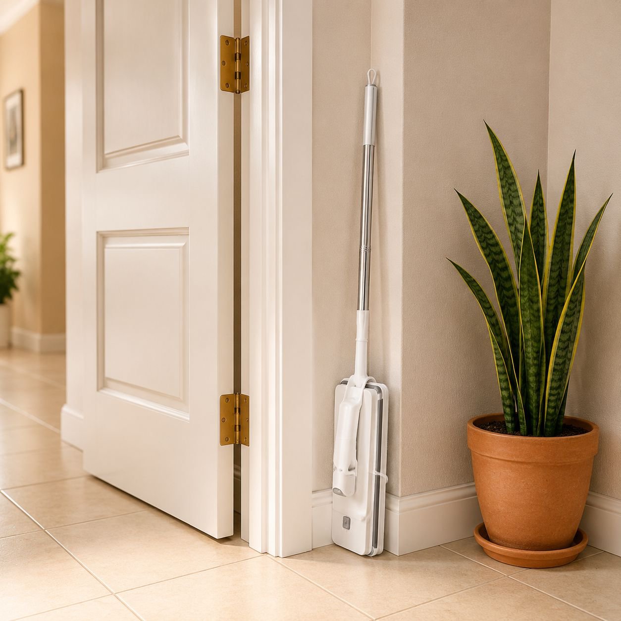 Household flat mop with ergonomic handle design