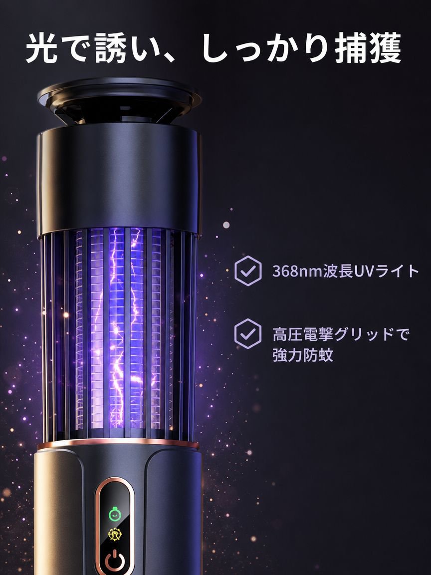 ポータブルUSB紫外線電気ショック蚊取りランプ 家庭用・レストラン・寝室用 3in1多機能