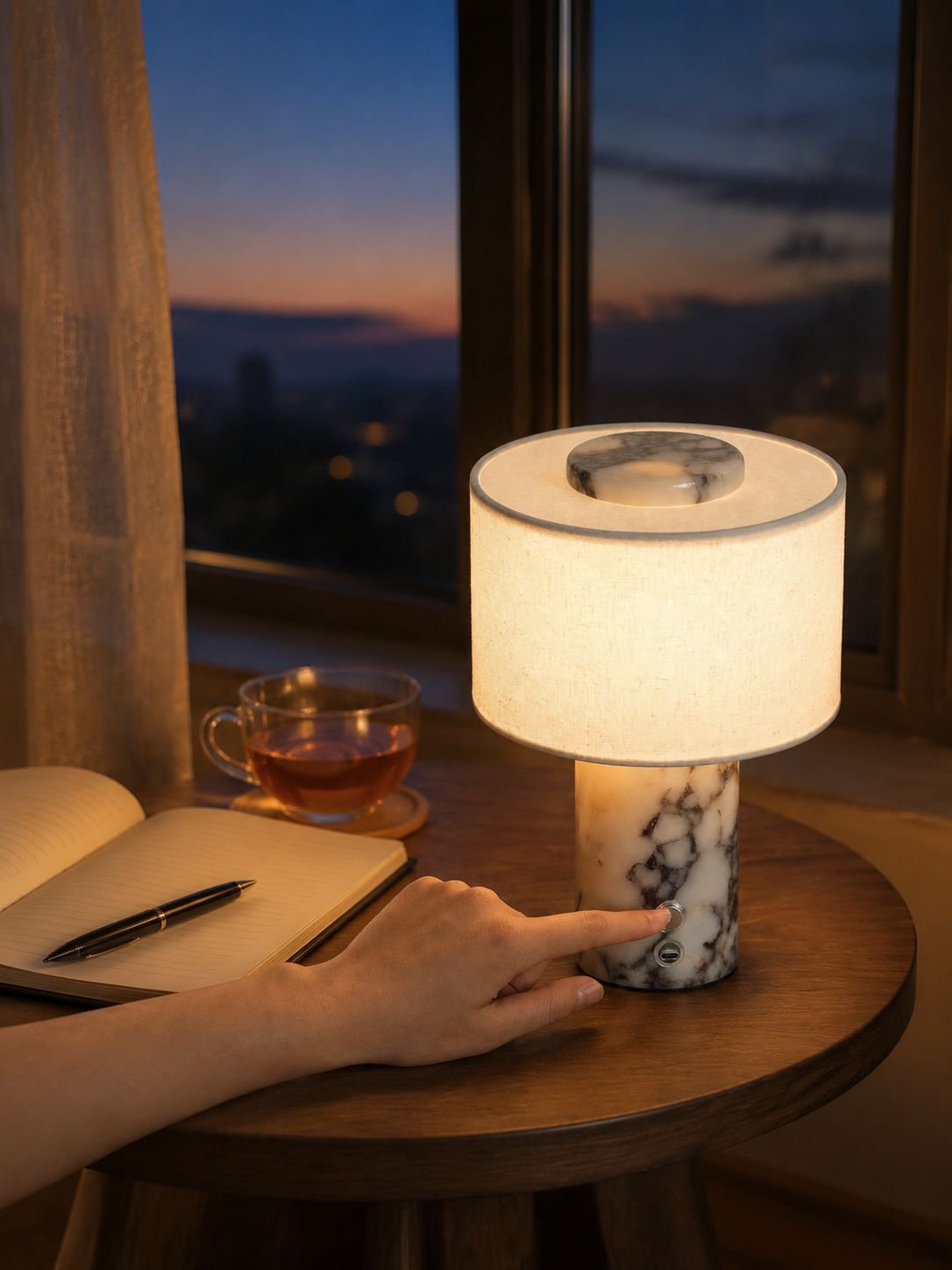 Lámpara decorativa de mármol en ambiente minimalista