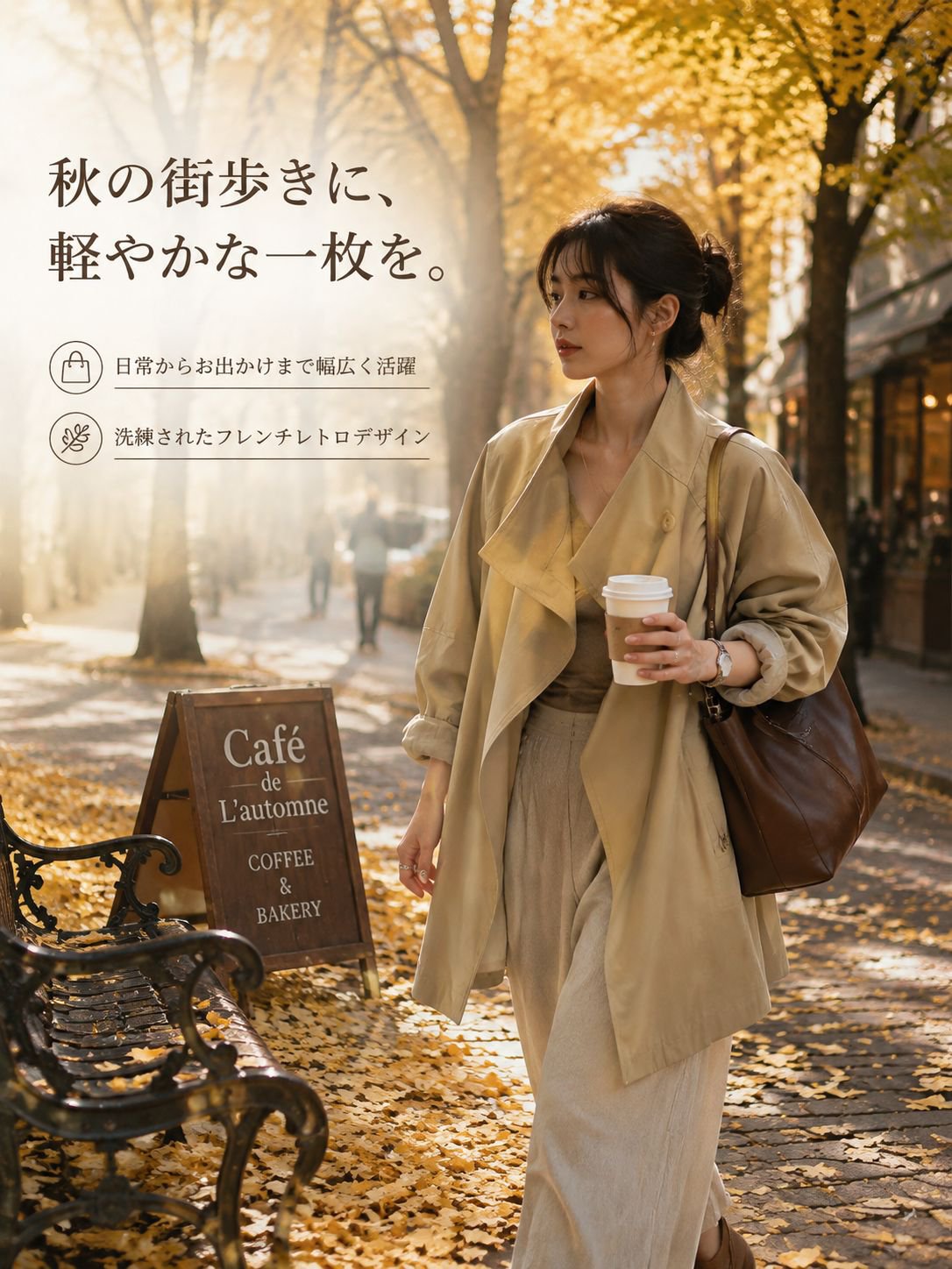 フレンチレトロスタイルのミドル丈トレンチコート（女性用）、春秋新作、ゆったりとしたシルエット、ウエストを絞ったデザイン、カジュアルなスタンドカラーコート。