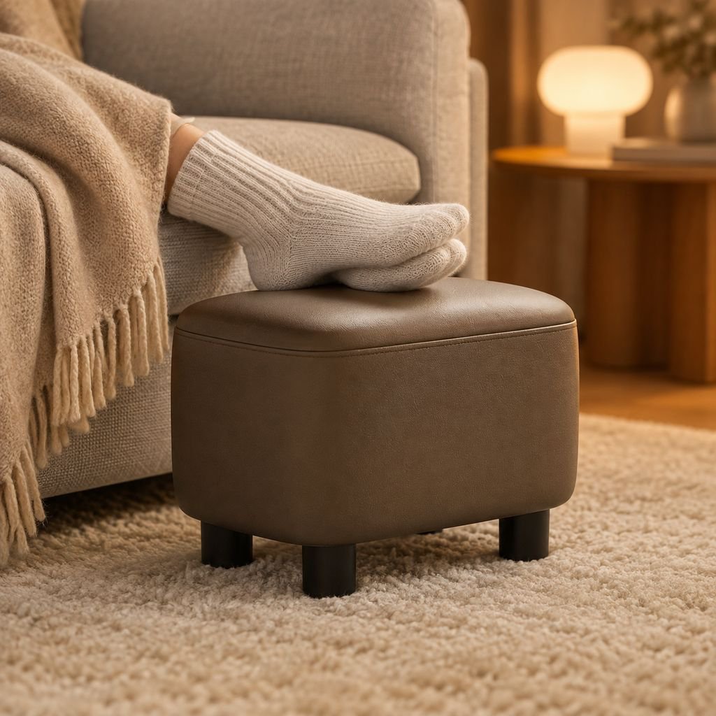 Minimalist Style Small Leather Stool Entryway Shoe Changing Ottoman
