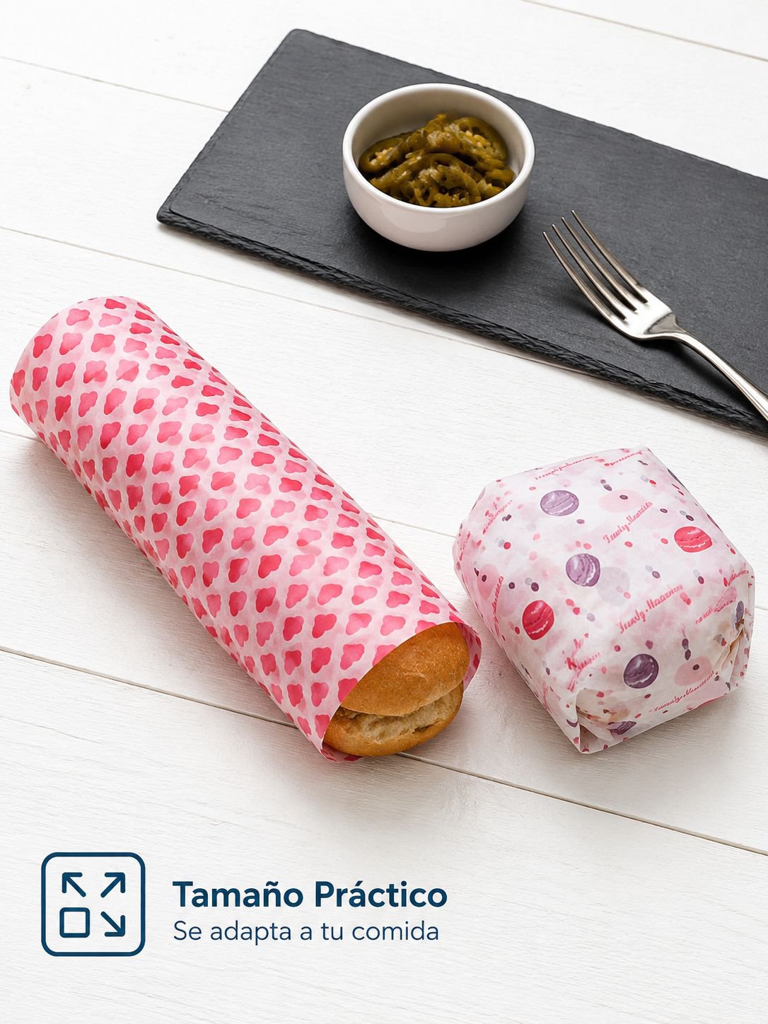 Papel antigrasa de grado alimenticio para envolver sándwiches y hamburguesas
