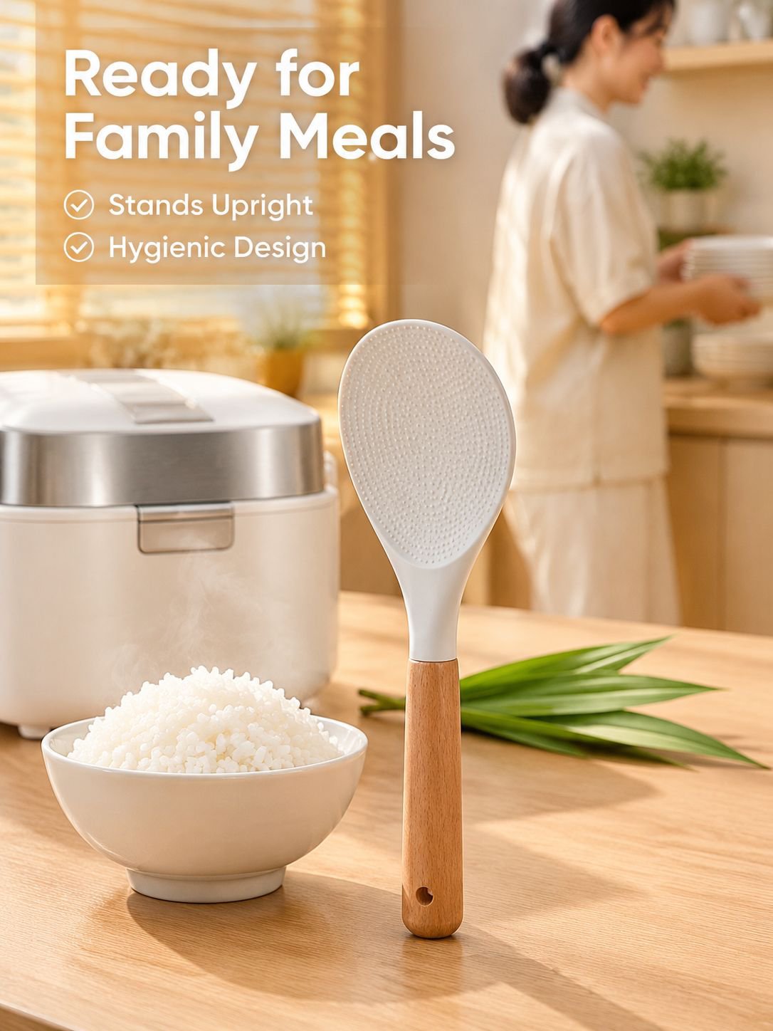 Wooden handle silicone rice spoon