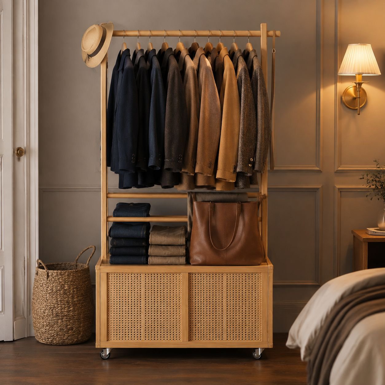 Multifunctional Solid Wood Clothes Hanger Floor Bedroom Door Drying Rack