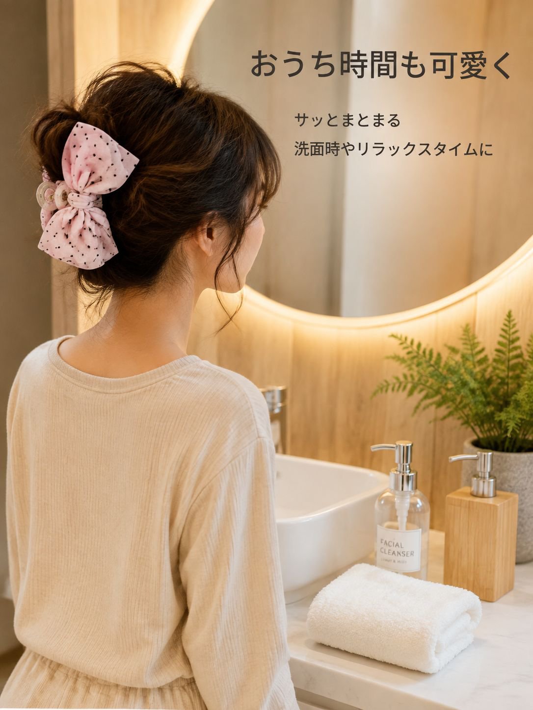 水玉模様のリボン型ヘアクリップ