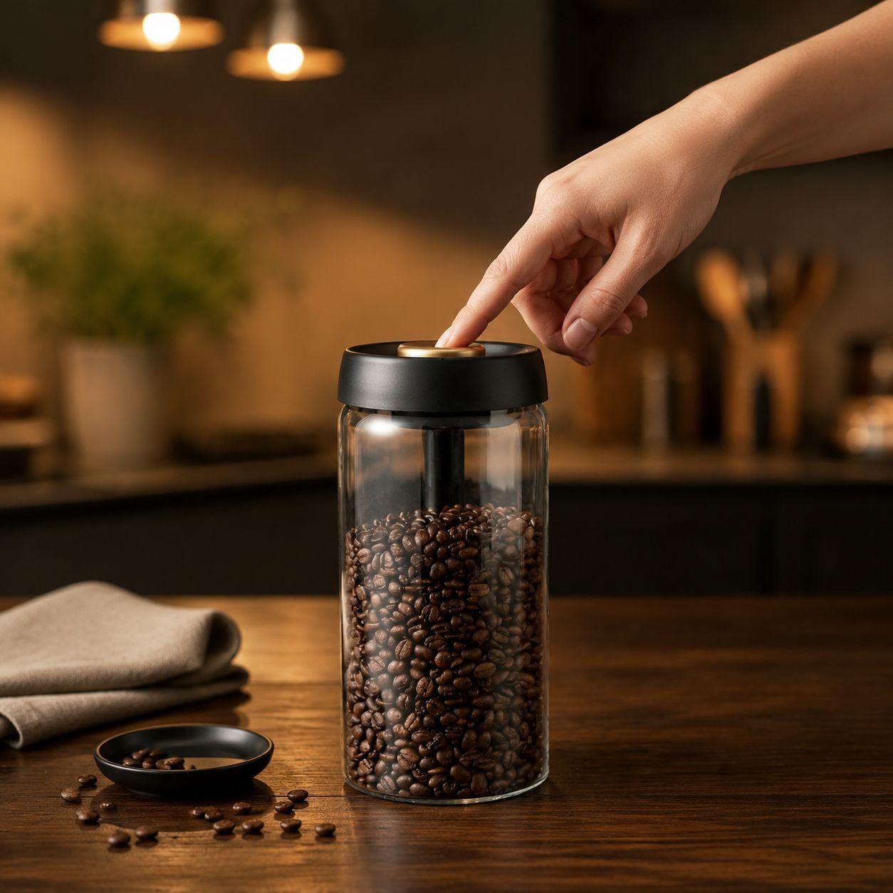 Vacuum Sealed Glass Storage Jar for Coffee Beans