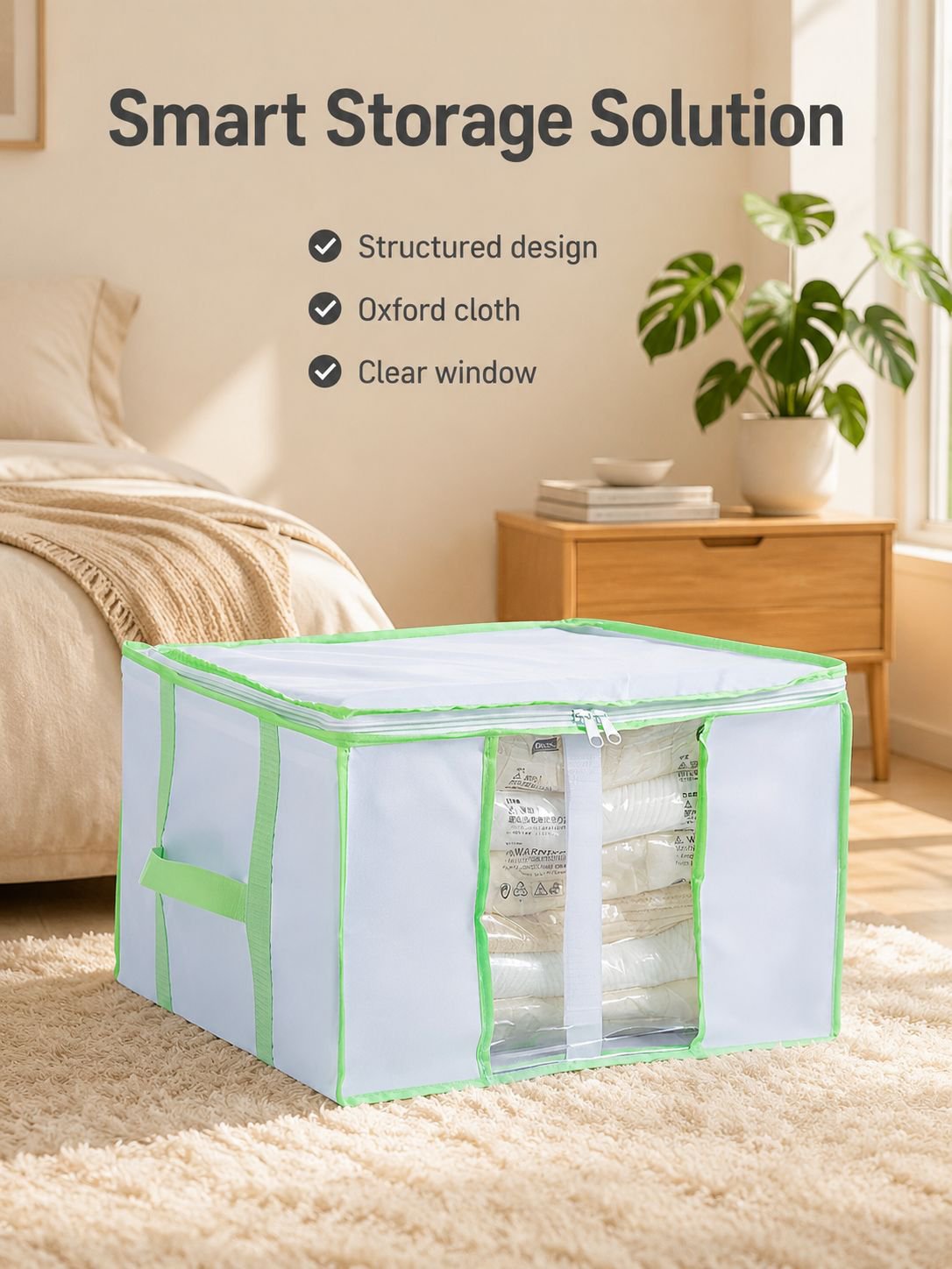 Under-Bed Vacuum Compression Storage Box, Oxford Cloth Clothing Organizer