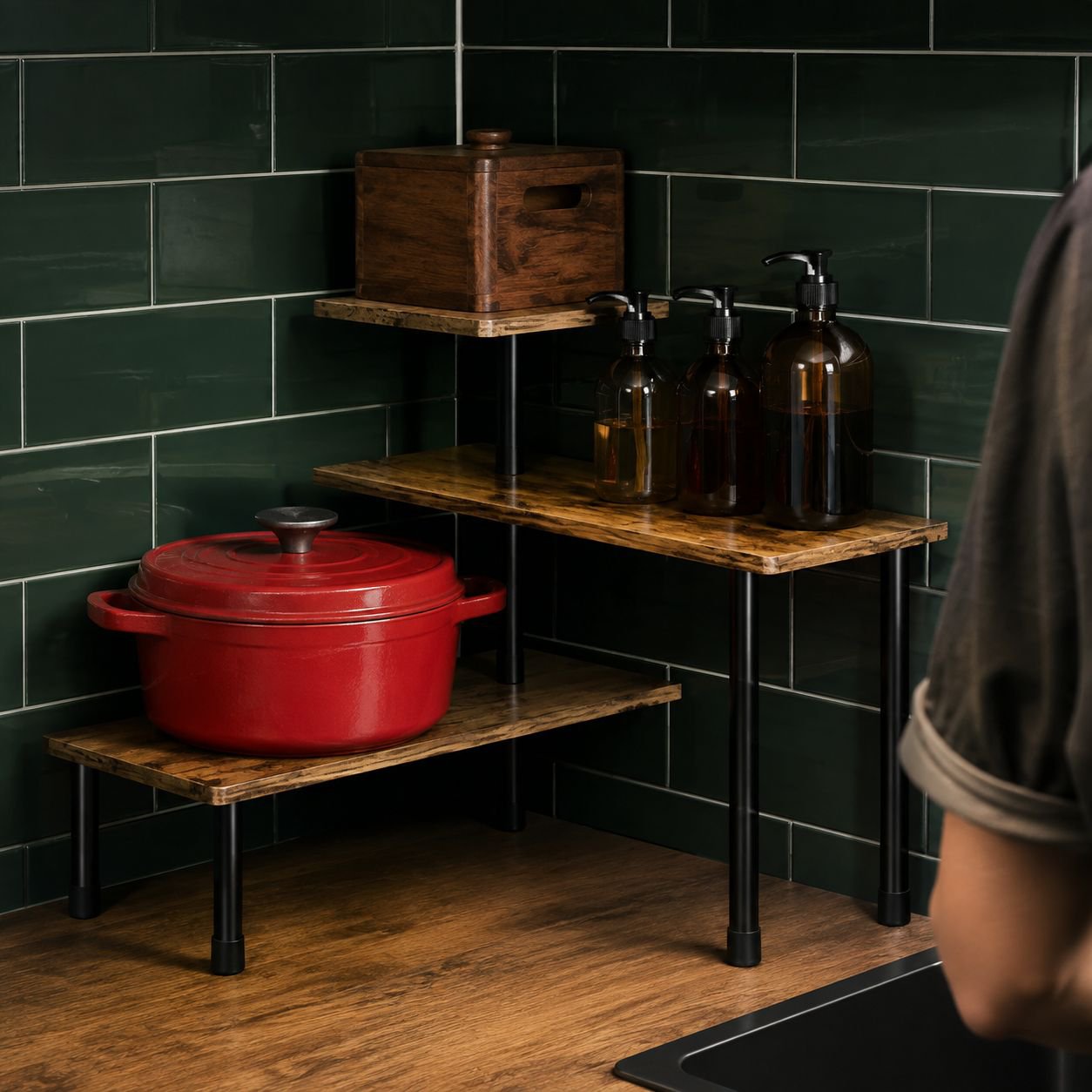 Easy-to-install corner rack for kitchen spices