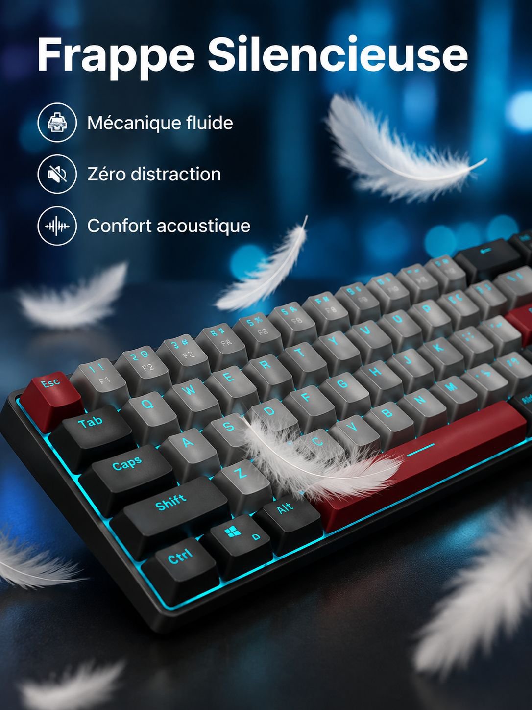 Clavier mécanique silencieux à 68 touches