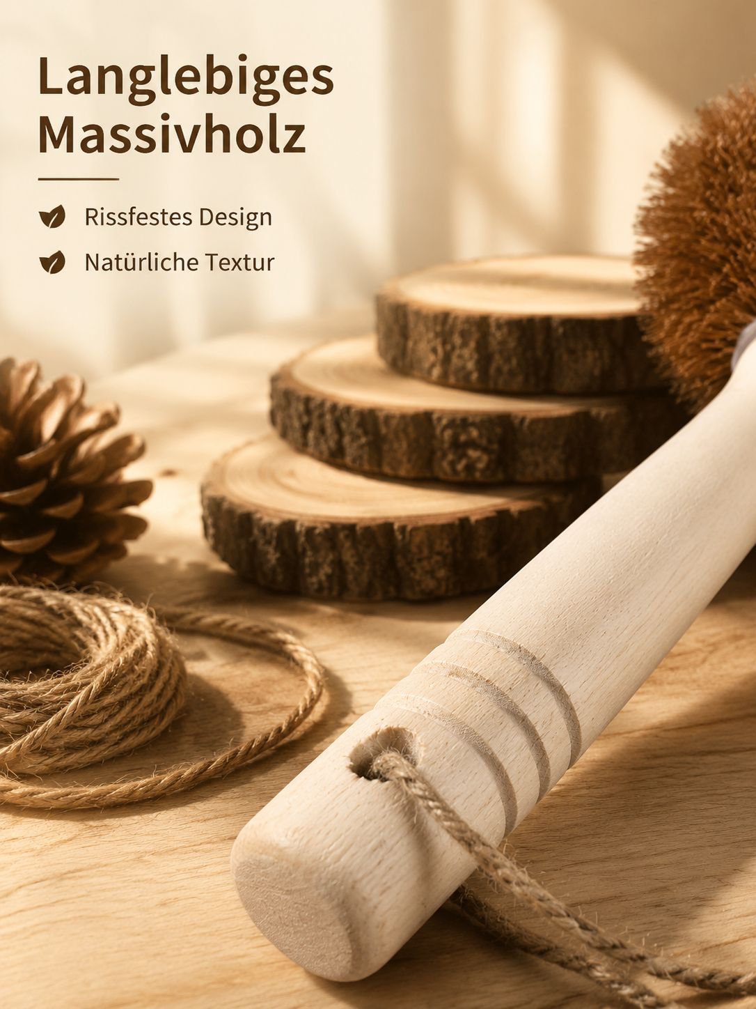 JMY Bürste mit festem Holzgriff und Kokosborsten