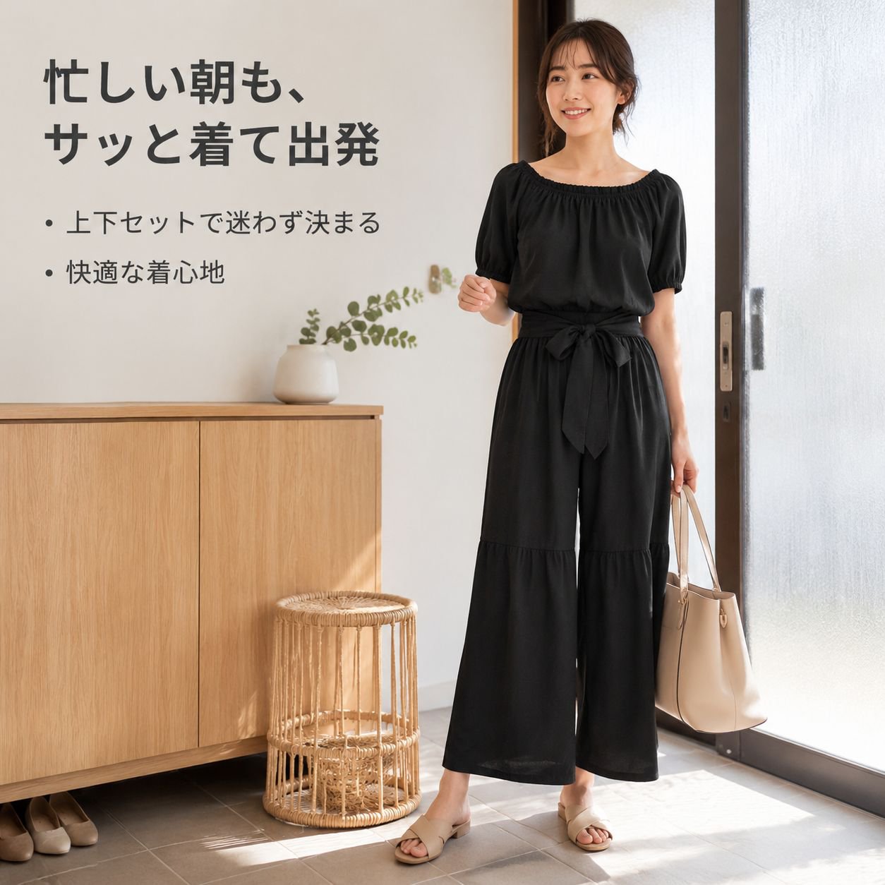 通勤シンプルフレアワイドパンツセットレディース