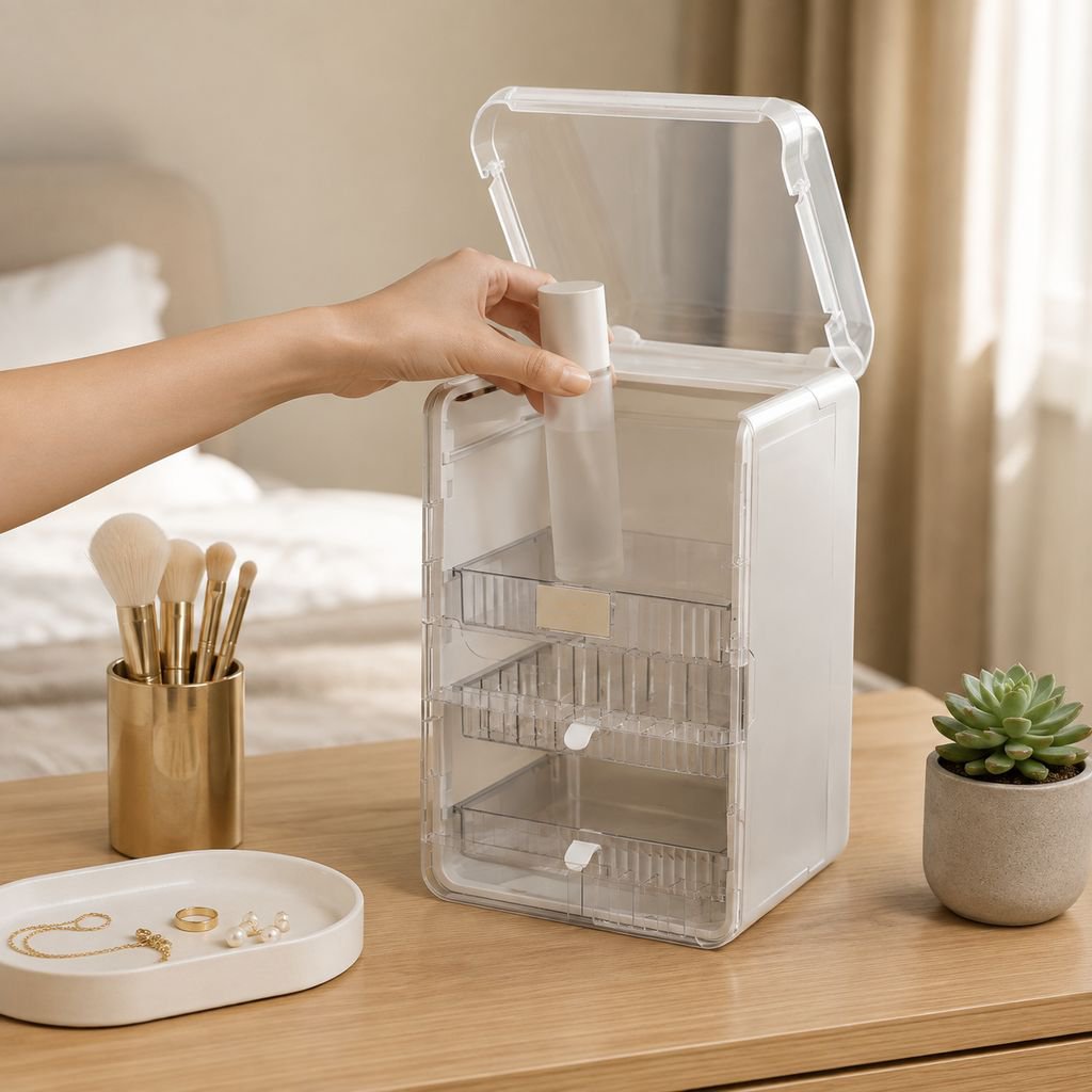 Portable foldable makeup organizer for travel