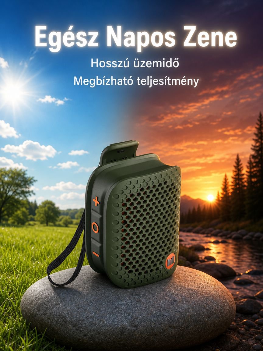 Hordozható mélynyomású, hosszú üzemidejű, csíptethető Bluetooth hangszóró