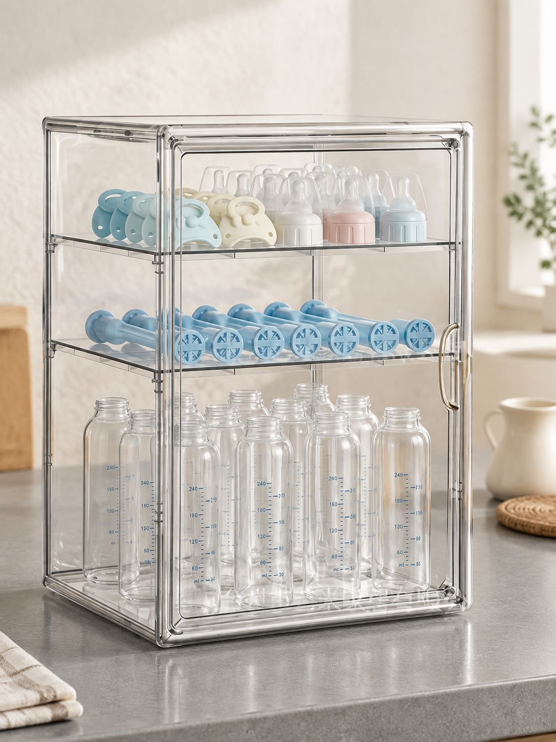 Boîte de rangement pour biberons, armoire de rangement anti-poussière pour accessoires de bébé, port