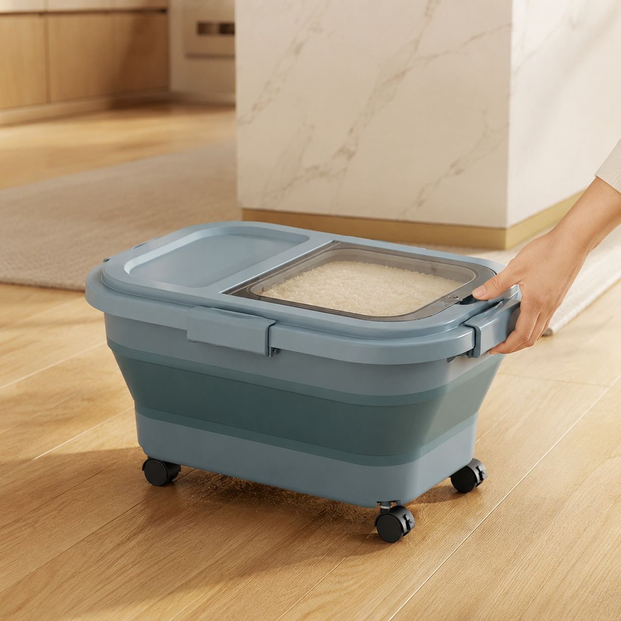 Space-saving airtight container for grains and cereals