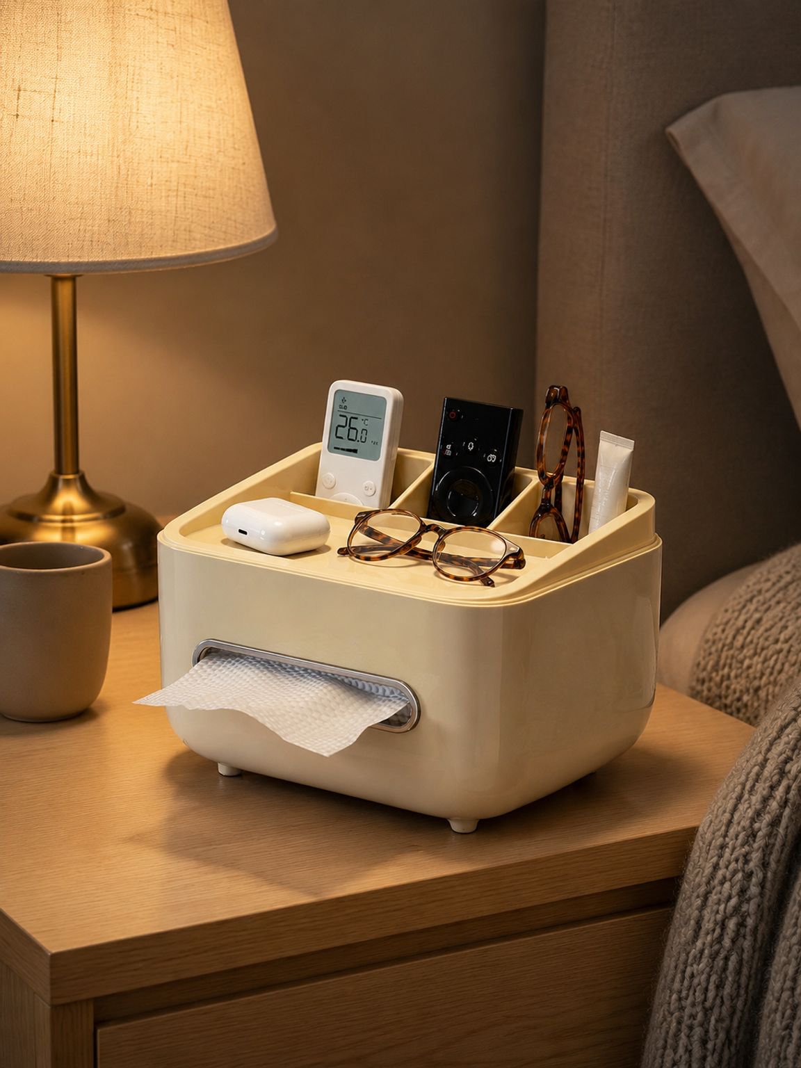 Multifunktionale Kosmetiktuchbox mit Fernbedienungshalter