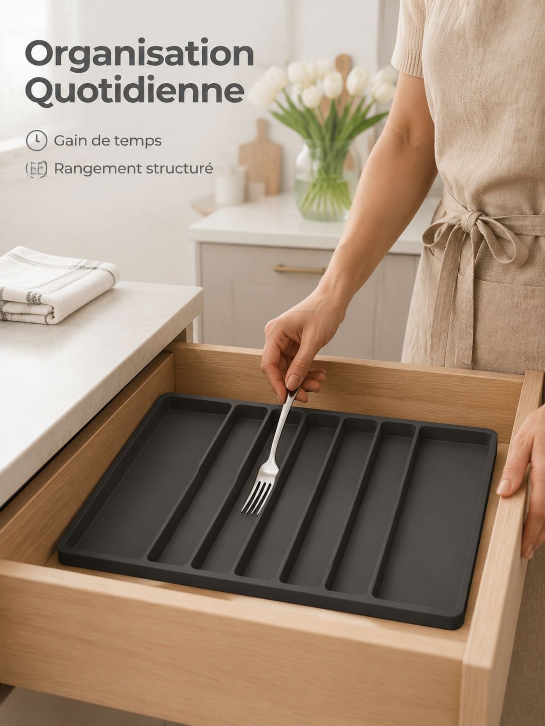 Boîte de rangement en silicone pour cuisine, séparateur de tiroir pour couverts