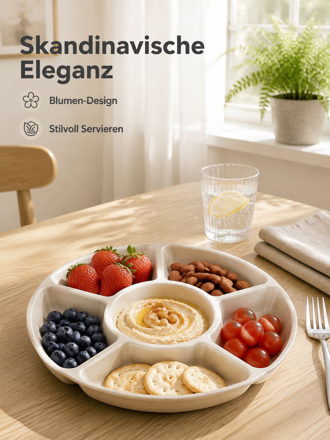 Weizenstroh-Snackteller, 6-geteilte Obst- und Speiseteller