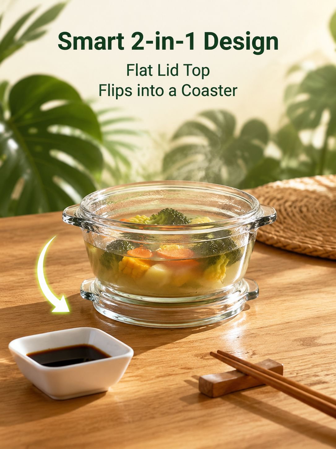 Heat-resistant glass egg bowl with lid