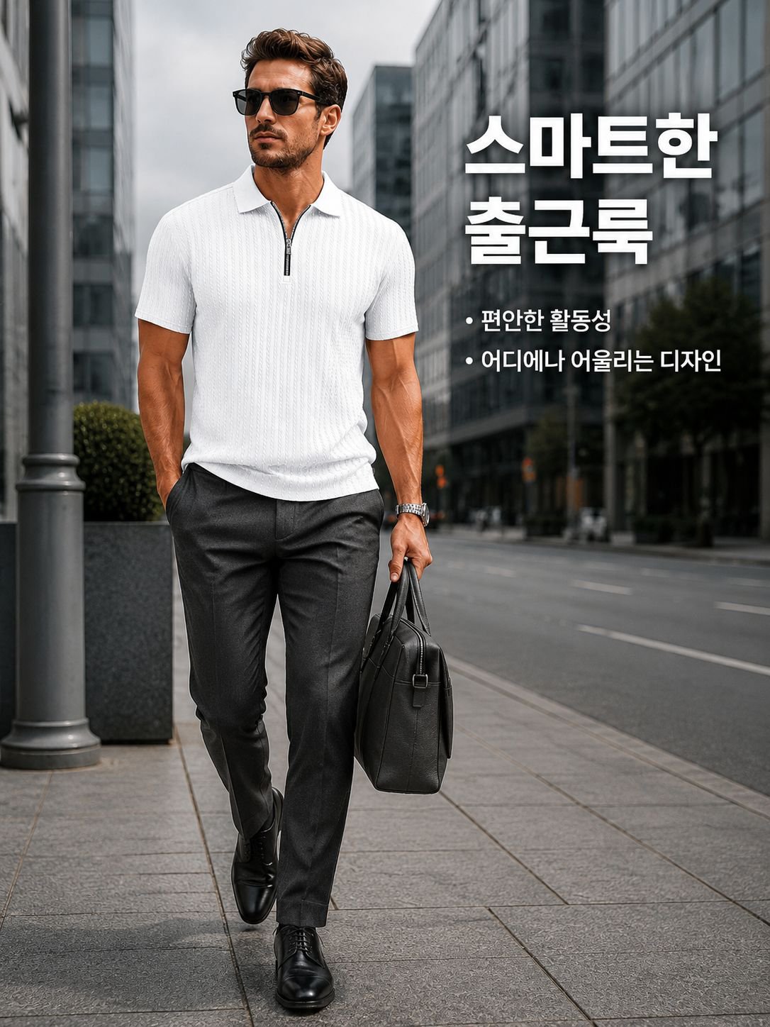 출근용 지퍼 카라 반팔 셔츠