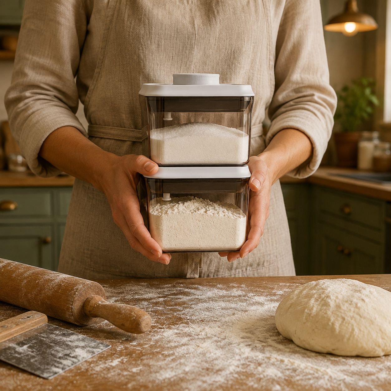 Organized pantry with multi-purpose grain jars