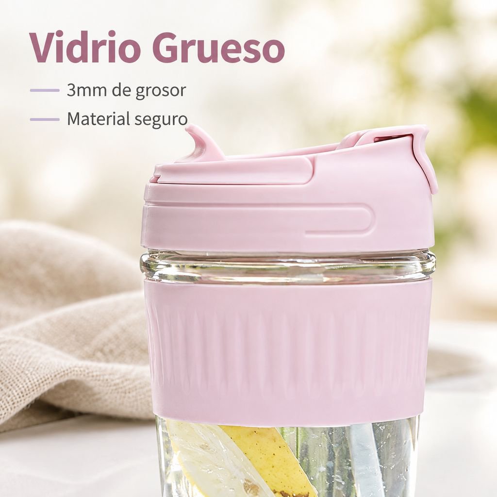 Vaso de vidrio de doble uso con pajita