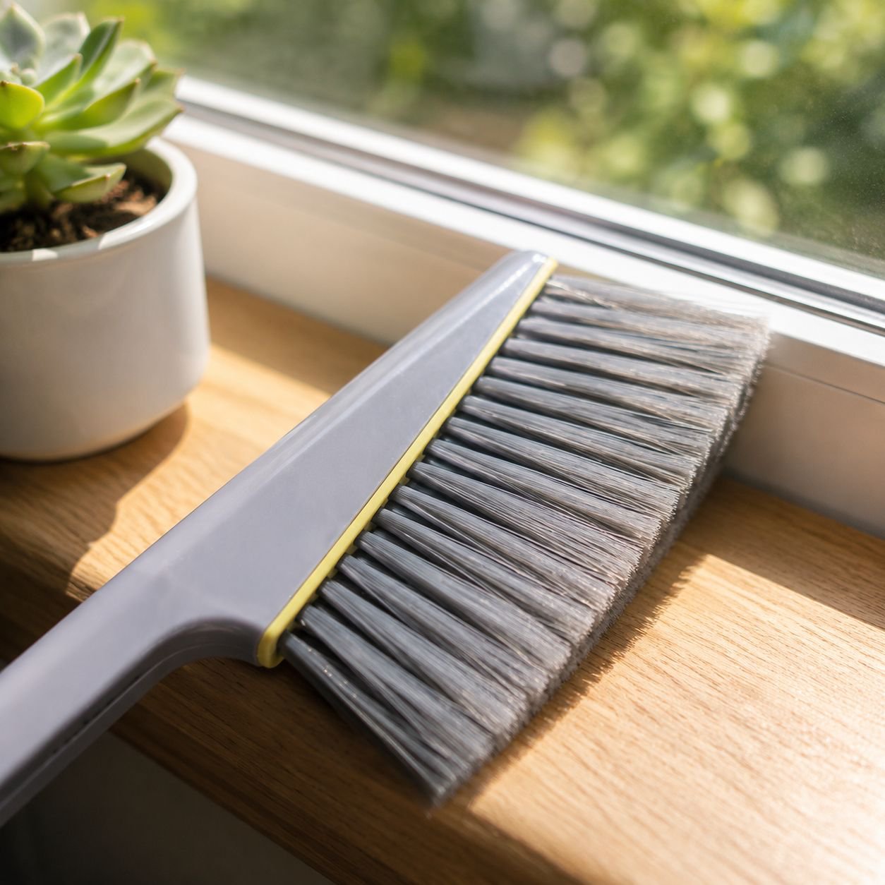 Removing dust from bed with brush set