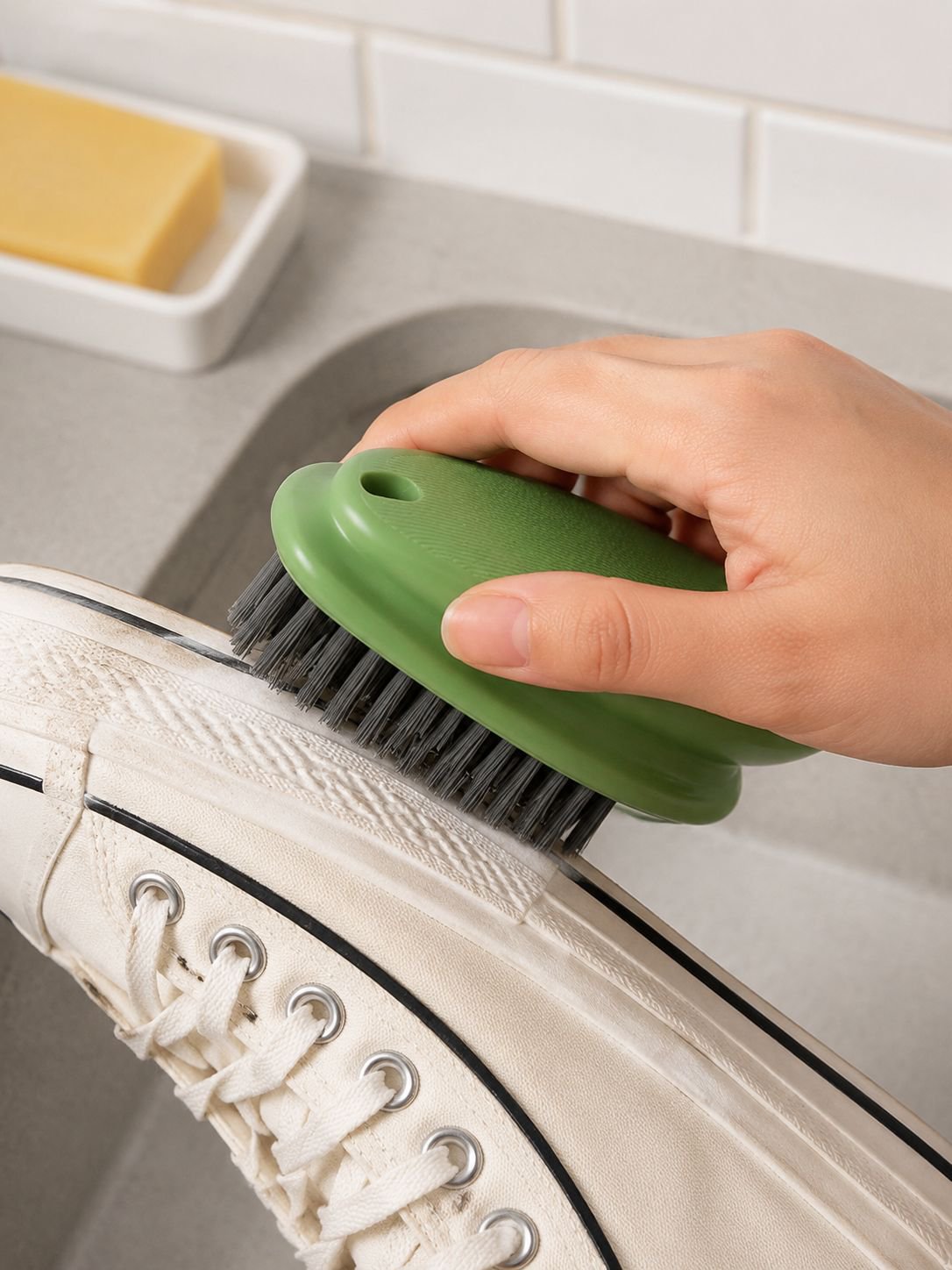 Household cleaning brush with ergonomic handle design
